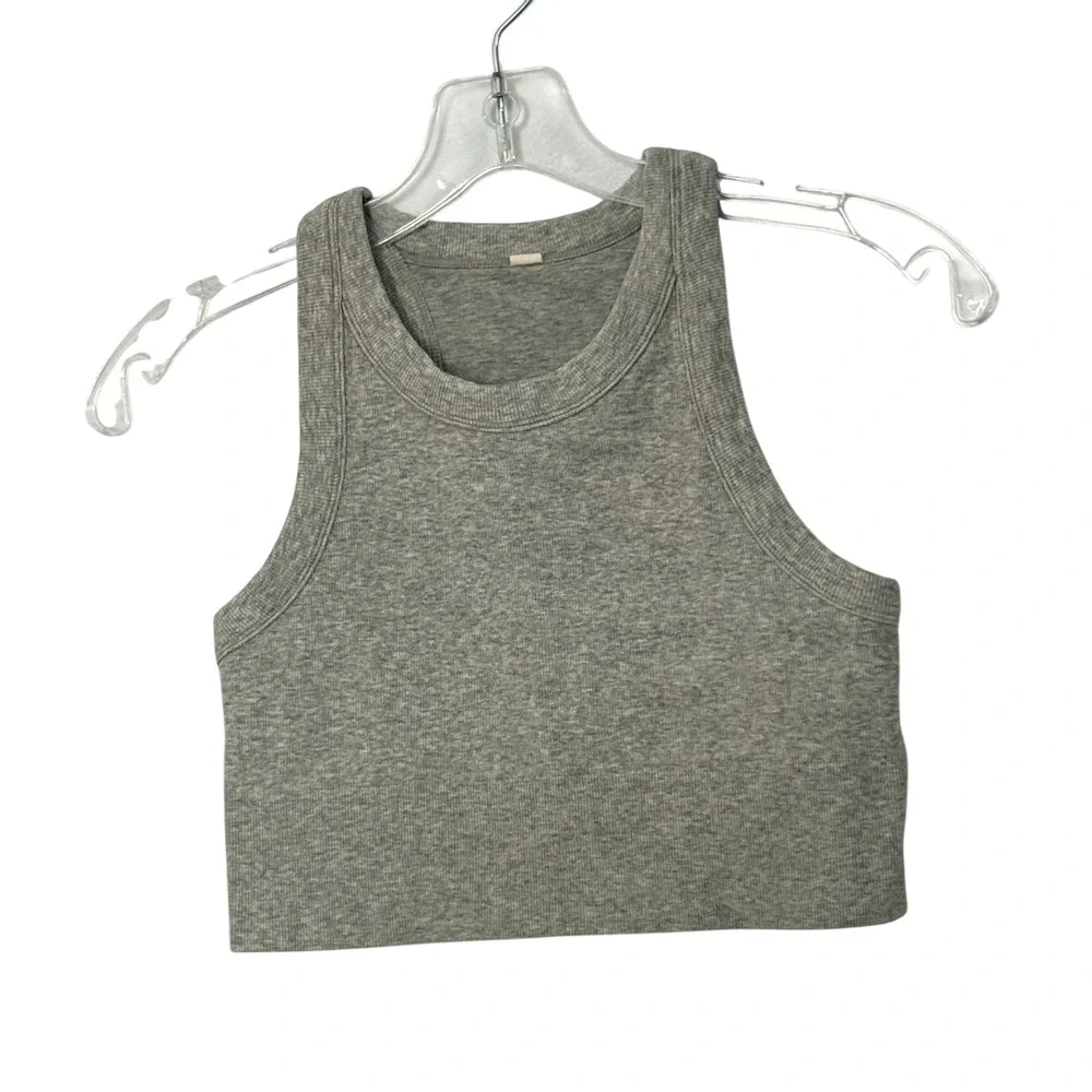 Alo Yoga Heather Gray Seamless Delight Crop Tank Top